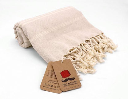 Bazaar Anatolia Slim Line Turkish Towel 100% Cotton Peshtemal Beach Towel 76x38 Thin Lightweight Travel Camping Bath Sauna Gym Pool Blanket Quick Dry Towels (Cream) - Made in Turkiye
