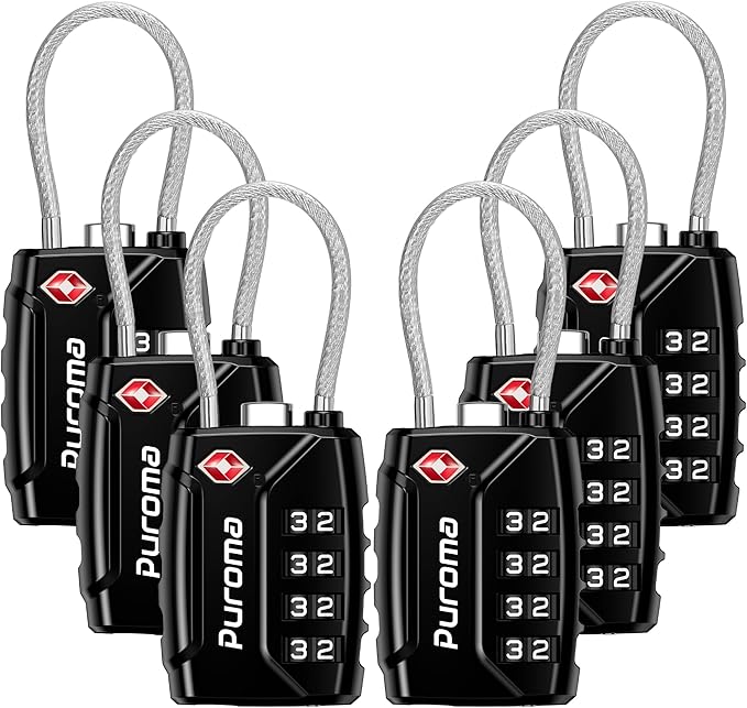 Puroma 6 Pack TSA Approved Luggage Locks, 4 Digit Combination Travel Locks Resettable Code Lock with Zinc Alloy Body for Suitcase, Toolbox, Backpack, Bag, Gym Locker (Basic Black)