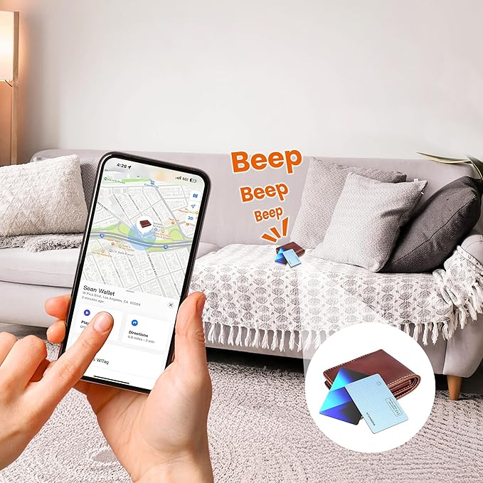 WHEREMYLUV-Item-Finder-for-Wallet, Ultra Thin Bluetooth Tracker Card Compatible with Apple Find My, Rechargeable GPS Locator, IPX8 Waterproof, Slim Smart Card for Men & Women (Blue)