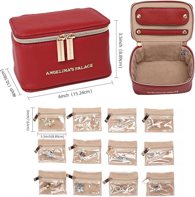 Angelina's Palace Jewelry Organizer Case Bridesmaid Gifts Travel Bag Vegan Leather Box for Necklace Earring Bracelet Ring(brandy)