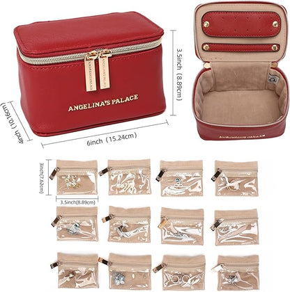 Angelina's Palace Jewelry Organizer Case Bridesmaid Gifts Travel Bag Vegan Leather Box for Necklace Earring Bracelet Ring(brandy)