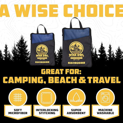 Wise Owl Outfitters Microfiber Camping Towel - Quick Dry Towel for Travel, Backpacking, Hiking, Beach, Gym & Yoga - Compact, Fast Drying & Lightweight