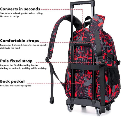 Bluboon Rolling Backpack with Wheels Kids Backpack for Boys Teens Wheeled Bookbag Kids Luggage Travel Hiking