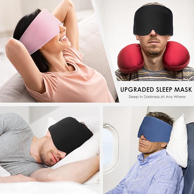 FRESHME Cotton Sleep Mask Blackout - Handmade Eye Mask for Sleeping Eye Shade Cover Sleep Mask for Women Men Girl Soft and Breathable Adjustable Blinder Light Blocking Pink Airplane with Travel Pouch