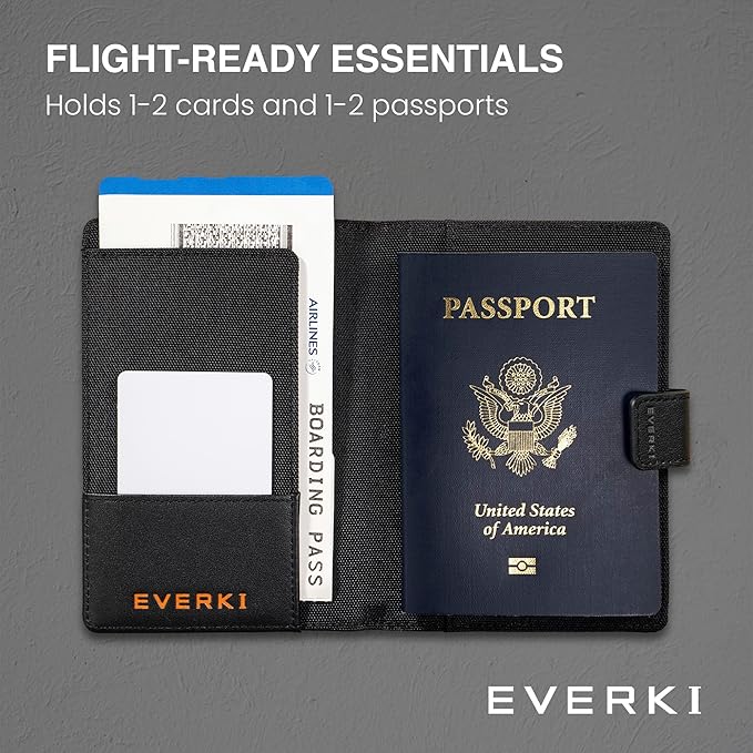 EVERKI RFID Passport Wallet - RFID Passport Holder for Travel, Slim RFID Blocking Pass Port Case Cover & Protector, Cute Pass Port Holder for Men & Women, Travel Essentials Gift for Travelers, Black
