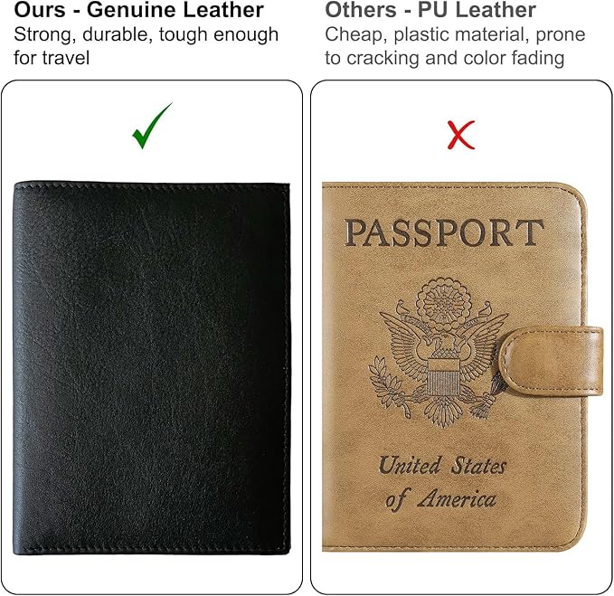 Black RFID Genuine Leather Passport Wallet