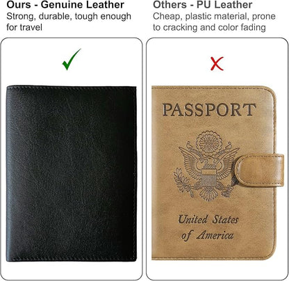 Black RFID Genuine Leather Passport Wallet