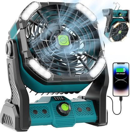 20000mAh Battery Powered Fan Rechargeable,Rechargeable Portable Camping Fan with Light,270°Rotation Battery Operated,USB Camping Essentials Tent Battery Fans Portable X26 Cyan