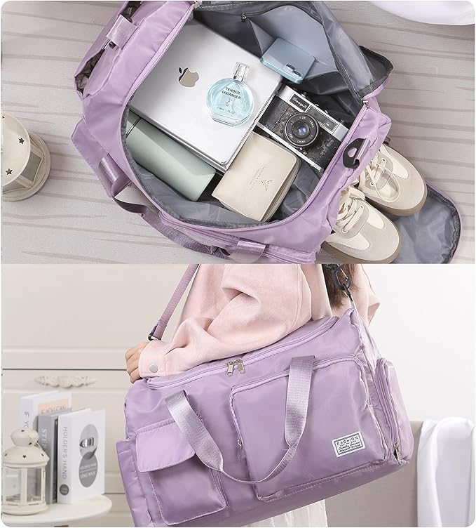 Personalized Duffel Bag Custom Sport Gym Travel Bags Embroidered Name Text Customized Dry Wet Separated Weekend Waterproof Bag for Women Men (B-Purple)