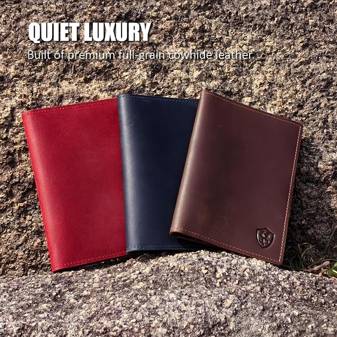 STAR VISTA Albatross Leather Travel Passport Holder, Minimalist Design, Full Grain Leather Case for Women and Men - Slim Passport Wallet, Bifold, RFID Blocking, Crimson Red