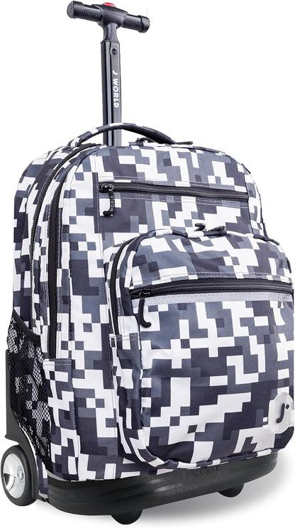 J World Sundance Laptop Rolling Backpack for Girls Boys. Roller Bookbag with Wheels, Camo
