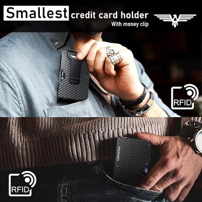 Minimalist Wallet for Men, Metal Wallet with Money Clip, Slim Compact Wallet, RFID Blocking Card Holder, Metal Aluminum Credit Card Holder, Holds up to 20 Cards