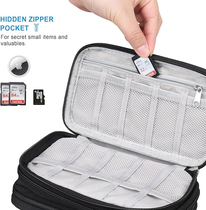 Lacdo USB Flash Drive Case, USB Case Organizer Thumb Drive Holder Portable Storage Bag Large Capacity for SanDisk/Samsung Flash Drives Jump Drive Memory Stick, SD Card, Cables, with Labels, Black