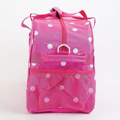 Lillian Vernon Personalized Duffel Bag for Kids, Roomy Pink & White Dots Weekender With Front & Side Compartment, Customizable Girls Sports & Travel Bags With Custom Name, 9" x 10.5" x 19"