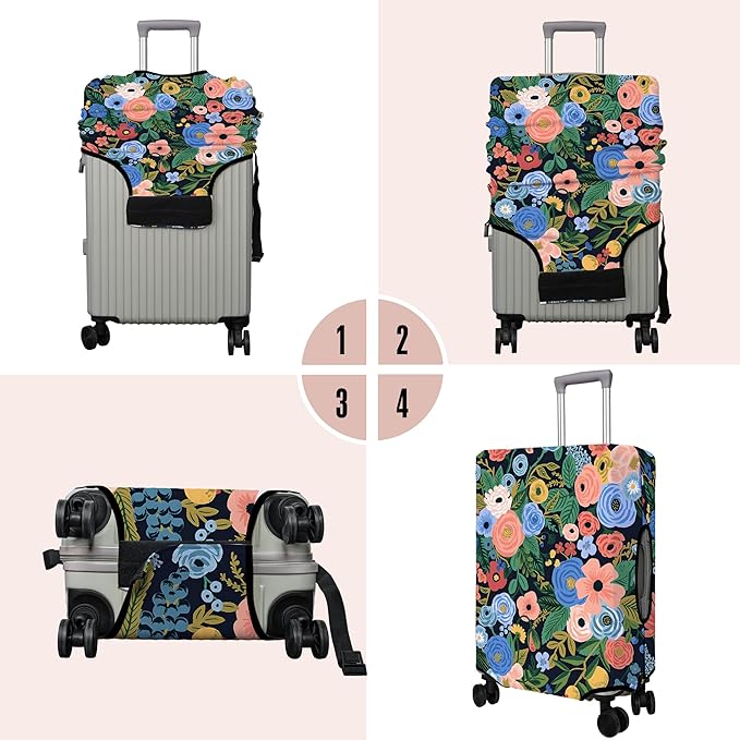 Travel Luggage Cover Suitcase Protector Fits 18-32 Inch Wheel Covers PatternedTravel Related Items Flower Luggage Protector Elastic L