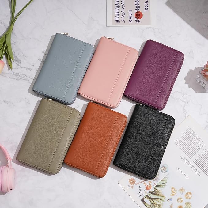 WASON Leather Zipper Travel Passport Wallet Holder RFID Blocking Cover, Passport case Pocket Slot for Card, Cash, ID, Boarding Pass and Ticket for Men, Women and Family Trips (Purple)