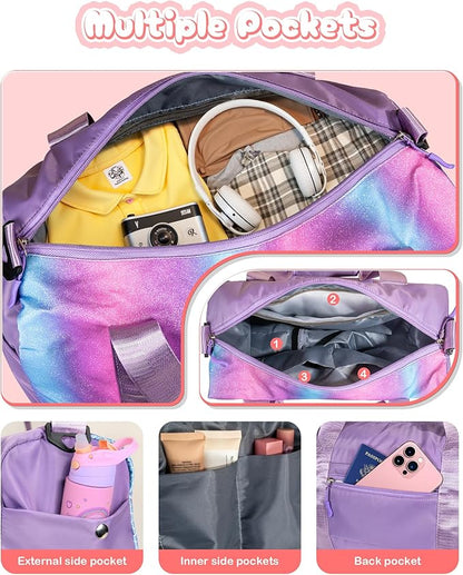 Girls Trip Gifts for Kids-Girl Gym Bag with Shoe Compartment, Kid Personalized Weekender Overnight Bags, Initial Travel Tote with Makeup Pouch, Valentines Day Gift for Girls (Letter R)