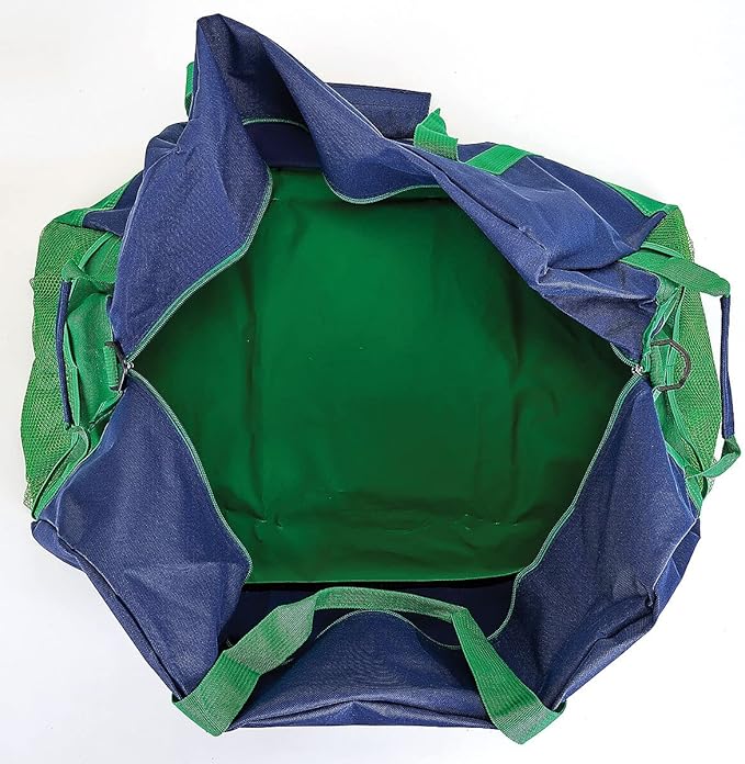 Lillian Vernon Navy and Green Personalized Medium Duffel Bag for Kids - Sports and Activities, Luggage, 11" x 12" x 23"W