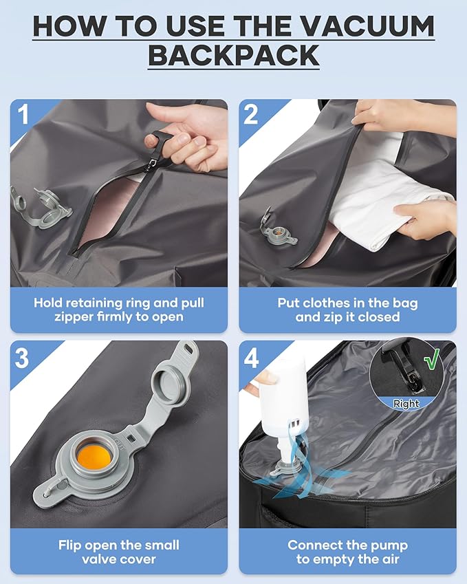 coofay Vacuum Backpack Travel with Pump Vacpack Travel Backpack with Vacuum System Mochila de Viaje Compresion al Vacio Easyvacpack Airbag Backpacks for Traveling Carry on Luggage