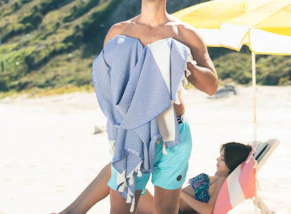 Bazaar Anatolia Turkish Beach Towel – 100% Cotton, Quick Dry, Sand Free Towel for Bathroom, Camping, Travel, Royal Navy – Oversized 71x39 Inches – Diamond Dark Blue