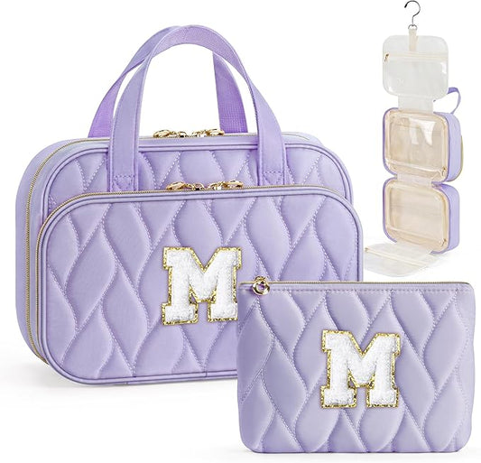 YOOLIFE Travel Toiletry Bag for Women - Hanging Toiletry Bag Makeup Bag, Portable Toiletries Cosmetic Bag, Airplane Travel Essentials Purple - M