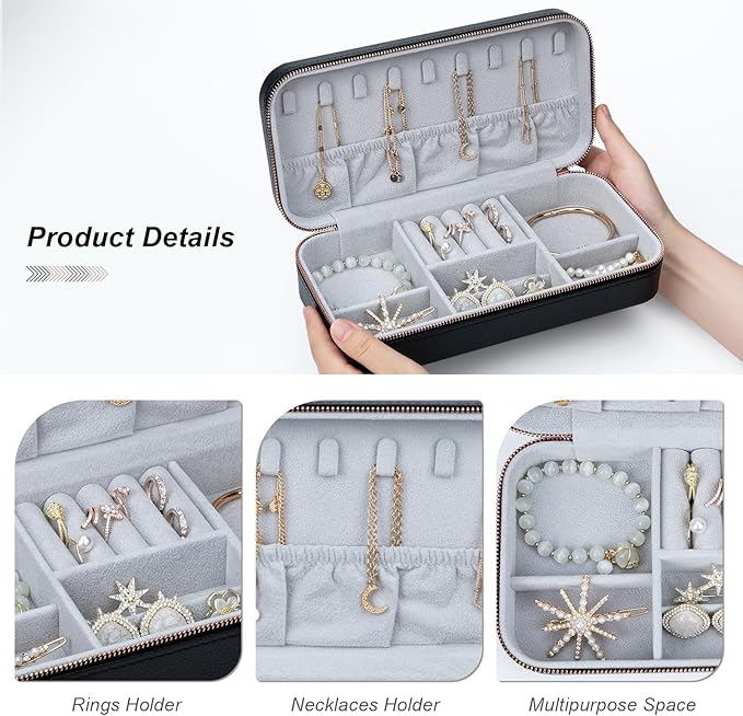 Travel Jewelry Box Jewelry Organizer for Travel Jewellery Organizers Box Jewelry Box for Women on Hallowmas Christmas Valentine's Birthday Black