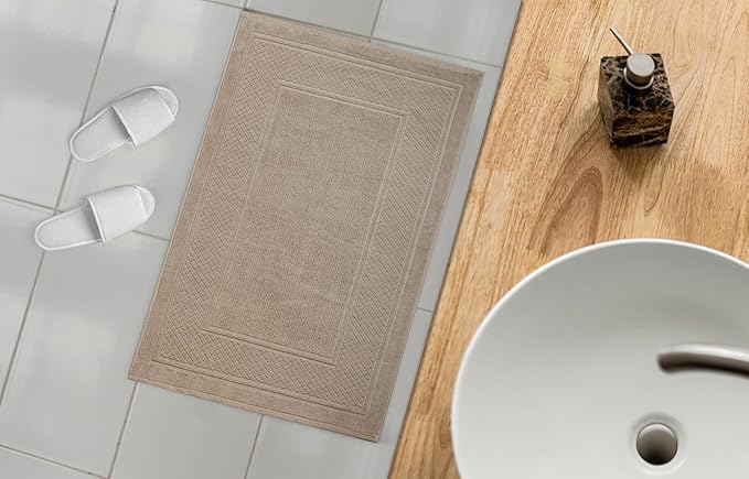Avalon Towels Beige Bath Mat - 100% Cotton Set of 2 Absorbent Bathmat - Bathroom Mats Quick Dry Bath Mats for Bathrooms (22x34 Inches)