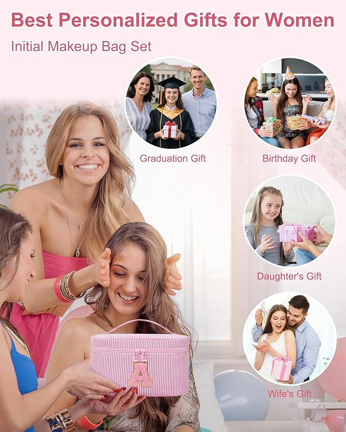 MONSTINA Initial Period Bag Sanitary Napkin Storage Bag Tampon Pouch Portable Feminine Care First Period Kit for Teen Girls Women Gift for Her Cute Toiletry Bag,2PCS,Pink O