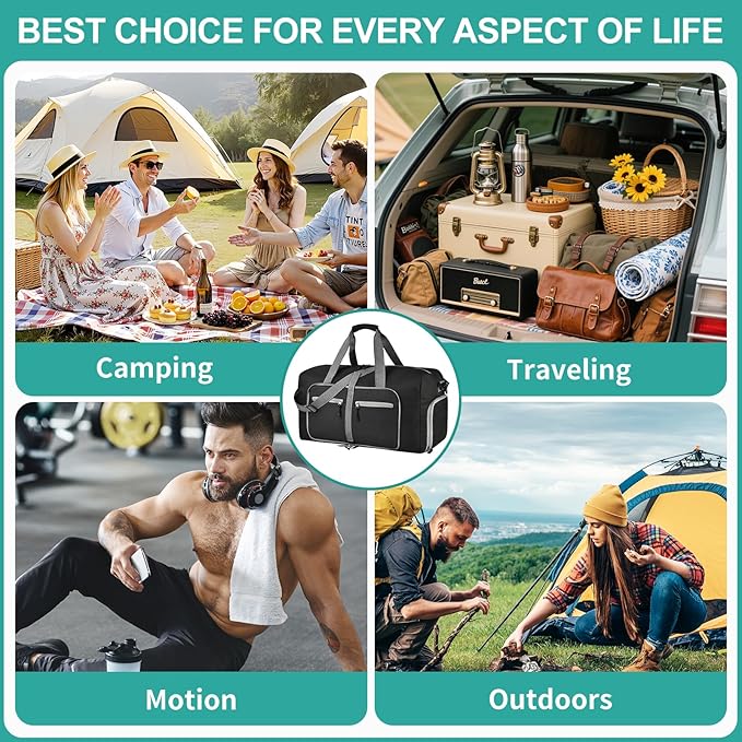 Dimayar 115L Travel Duffle Bag for Men Women - Foldable Duffel Bag with Shoes Compartment - Overnight Bags Waterproof & Tear Resistant(Black)