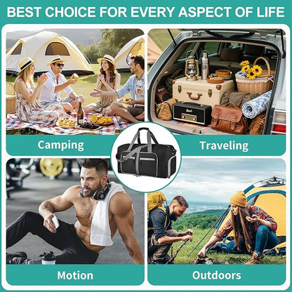 Dimayar 40L Travel Duffle Bag for Men Women - Foldable Duffel Bag with Shoes Compartment - Overnight Bags Waterproof & Tear Resistant(Black)