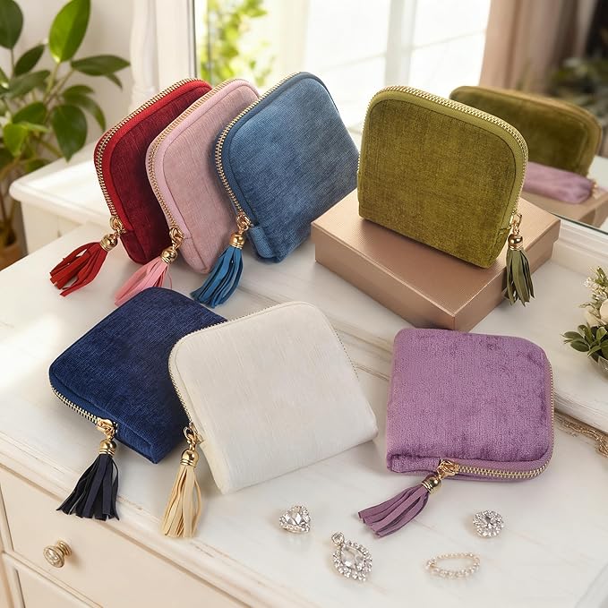 Small Travel Jewelry Case, Soft Velvet Organizer Pouch for Bangle, Bracelets, Large Earrings, Beaded necklace, Anti-Scratch & Portable Jewelry Bag Holder for Travel & Everyday Use (Gem Blue)