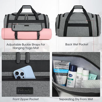 IGOLUMON Gym Bag for Men 40L Sports Duffel Bags Gym Duffle Bag Women with Shoe Compartment & Wet Pocket Water Resistant Travel Duffel Bag Lightweight Weekender Overnight Bag Gray