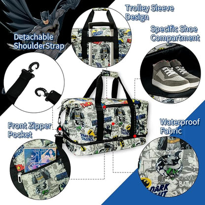 BATMAN Travel Duffel Bag with Black and White Graphic Design, Spacious Interior, Durable Material, Adjustable Shoulder Strap, and Convenient Carry Handles for Stylish Travel