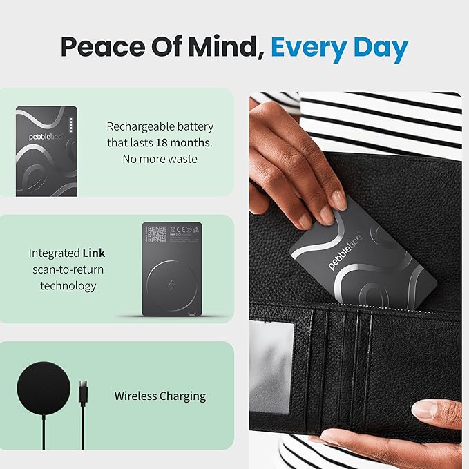 Pebblebee Card 5 | Rechargeable Bluetooth Wallet Tracker Card | Thin Eco-Friendly Alternative Tracking Card to Air Tag & Android Tracker | 18-Month Battery | Inbuilt Link Scan-to-Return & Phone Finder
