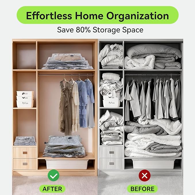 Vacuum Bags for Travel with USB and TYPE C Pump, 15 Pack Carry-on Size Compression Packing Bags for Luggage and Suitcase, Space Saver for Clothes and Clothing Travel（Green）