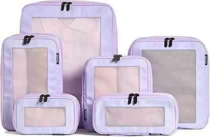 Aerotrunk Compression Packing Cubes for Travel - Luggage Organizer Bags - Double Zipper Packing Cubes for Suitcases (6-Pack, Purple)