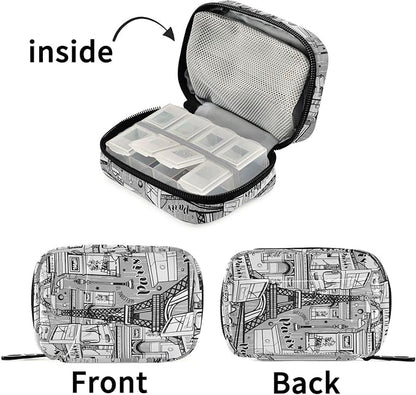 Fustylead Sights of Paris Travel Pill Case Bag with Zipper Weekly Pill Box 8 Compartments 7 Day Personal Pill Case Purse Medicine Case Organizer