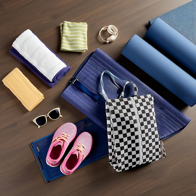 Travel Shoe Bags, Set of 12, Large Oxford Fabric Storage Bags with Zipper and Handle, Water-Resistant Pouches (Checkerboard)