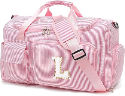 Kids Travel Duffle Bag Dance Bag Gifts for Girls Initial Gym Bag with Shoes Compartment for Women Lightweight Weekender Bags Pink-L
