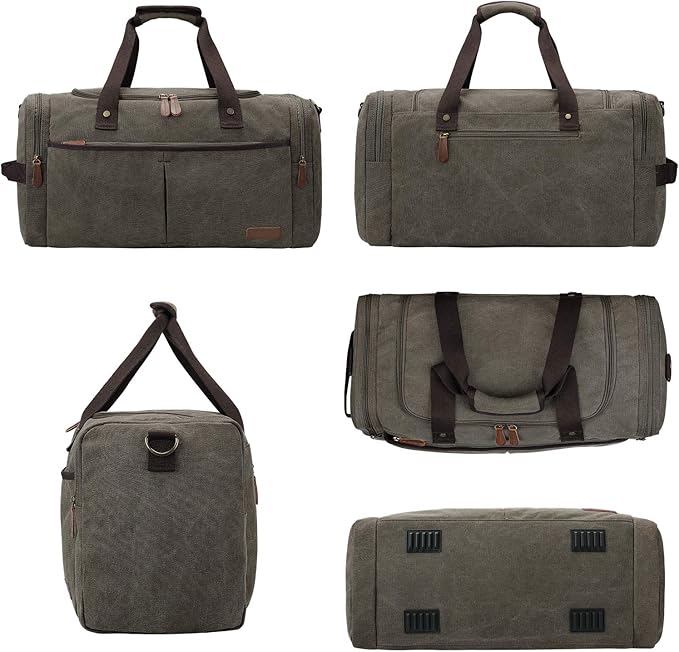 S-ZONE Canvas Duffel Bag for Travel 45L Weekender Overnight Bags with Shoes Compartment for Men