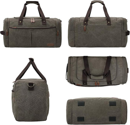S-ZONE Large Canvas Travel Duffel Bag Weekend Overnight Bag with Shoes Compartment Holdall Gym Bag with Multi-Pockets for Men and Women, Army Green, X-Large
