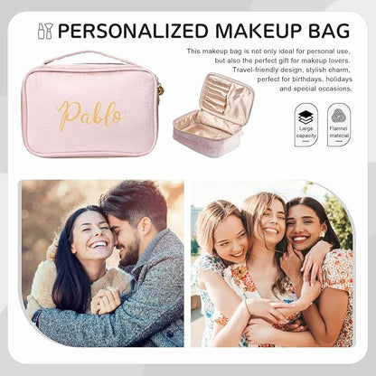 Personalized Name Makeup Bags - Monogrammed Gift for Women Girls Cosmetic Bag with Zipper Gift Ideal for Teen Girls Women Birthday Friend Mom (Pink)