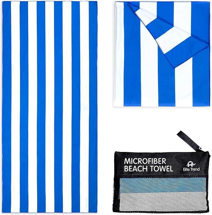 Quick Dry Towel Extra Large 78x35 Inch - Microfiber Beach Towel - Perfect for Beach, Travel, Swimming, Pool, Yoga, Hiking, Camping - Lightweight, Fast Drying, Compact for Adults (Cabana Blue)