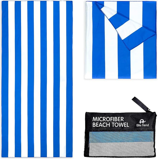 Elite Trend Quick Dry Towel Large 63x31 Inch - Microfiber Beach Towel - Perfect for Beach, Travel, Swimming, Pool, Yoga, Hiking, Camping - Lightweight, Fast Drying, Compact for Adults (Cabana Blue)