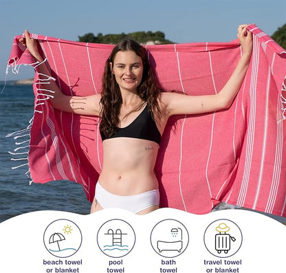 Turkish Beach Towels, Bulk Case of 12 | Oversized, Quick Dry, Sand Free | 100% Cotton, Large 38x71 Towels for Beach, Pool, Travel | Ultra-Soft, Compact, Absorbent | Red