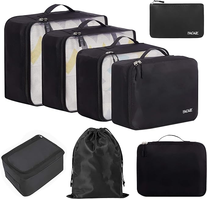 BAGAIL 8 Set Packing Cubes Luggage Packing Organizers for Travel Accessories-Jet Black