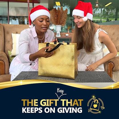 Nush Nush Shiny Gold Gift Bags Bulk – Set of 60 Reusable Gold Gift Bags With Handles - Perfect Goodie Bags Christmas Gifts, Birthday Party Favors, Small Business, Events, Weddings - 13Wx5Dx11H Size