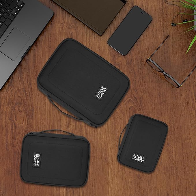 AKOZLIN Padded 3pcs/set Travel Organizer Office Cord Cable Electronics Accessories Bag Electrical Cord Management Case Black