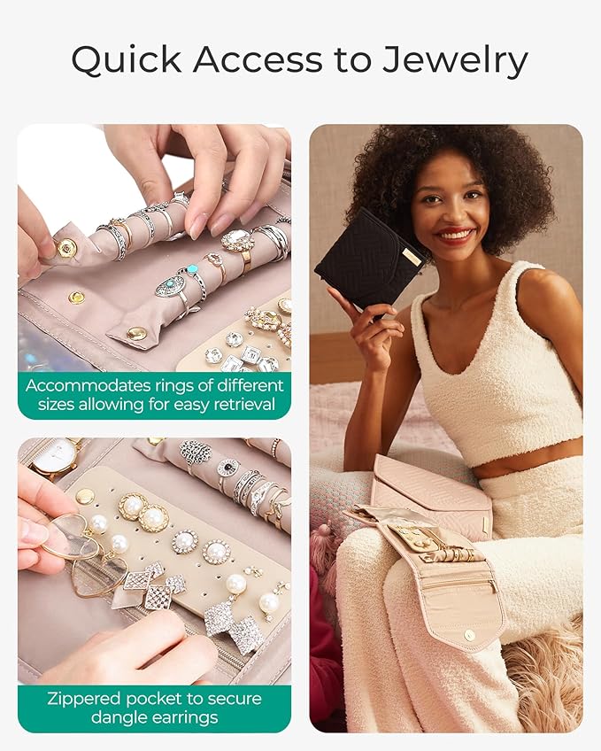 BAGSMART Travel Jewelry Organizer Roll Foldable Jewelry Case for Journey-Rings, Necklaces, Bracelets, Earrings, Black