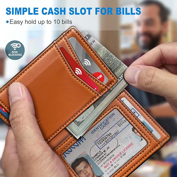 Airtag Slim Leather Wallet for Men - 12-Card Capacity, Magnetic Closure, Money Clip & Simplified Bill Compartment, RFID Blocking (4.3" x 3.0") | Gift Boxed